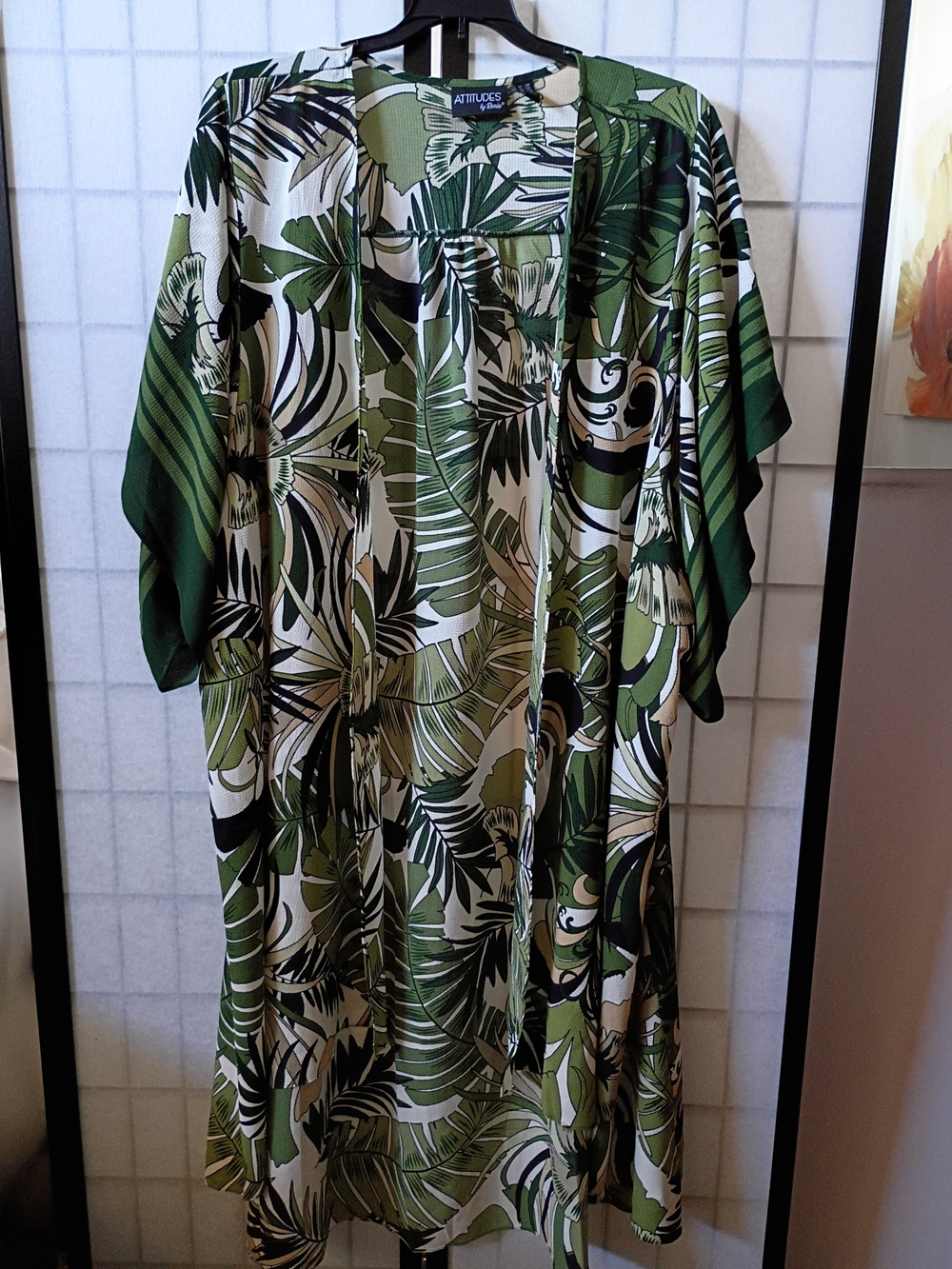 Attitudes by Renee Olive & White Tropical High-low Kimono/Cover-up